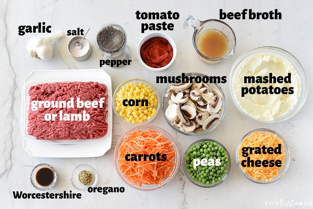 Aerial view of Shepherd's Pie ingredients.