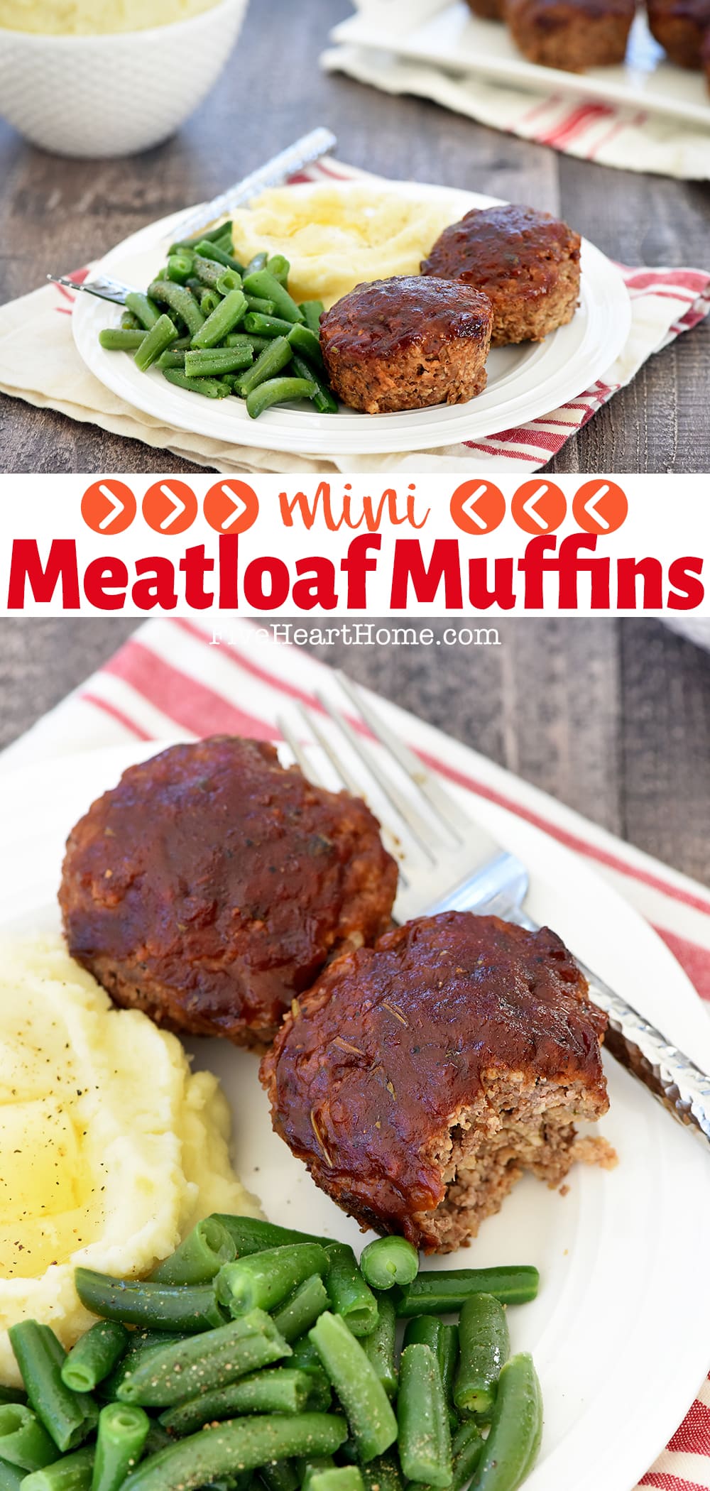 Mini Meatloaf Recipe ~ an easy, yummy, family-favorite dinner of tender meatloaf muffins with flavorful glaze that cook in a fraction of the time thanks to muffin pans! | FiveHeartHome.com via @fivehearthome