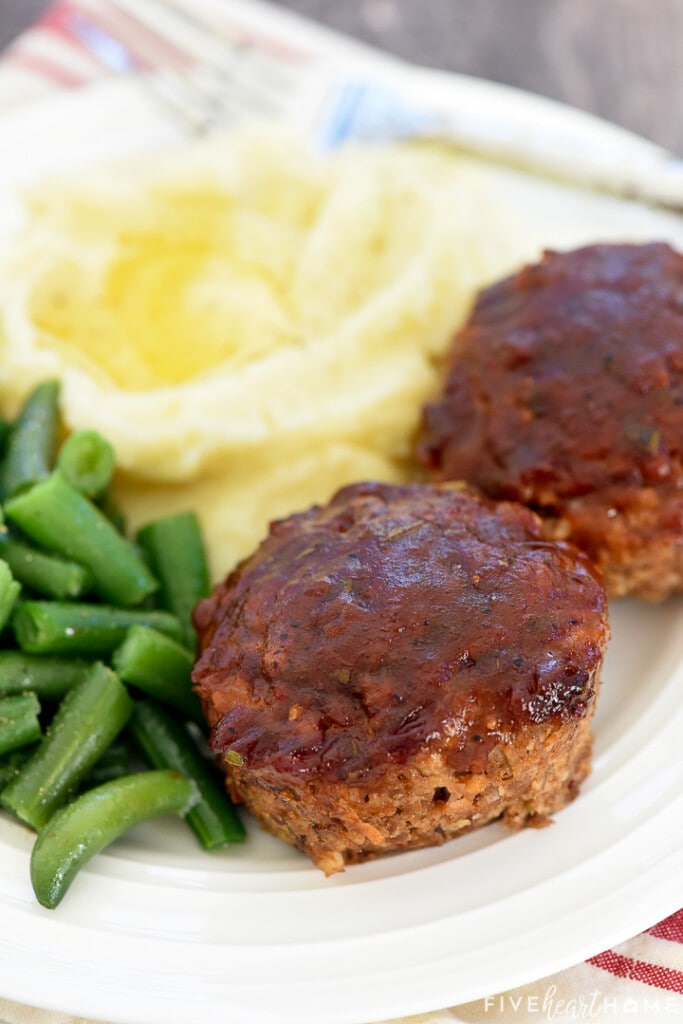 Close-up of Mini Meatloaf on plate.