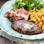 Steak Frites recipe on platter.