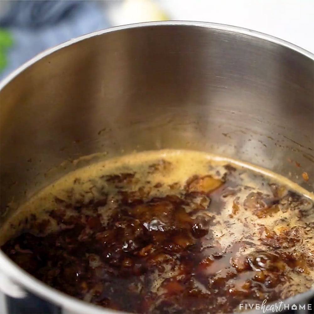 Sauce boiling in pot.