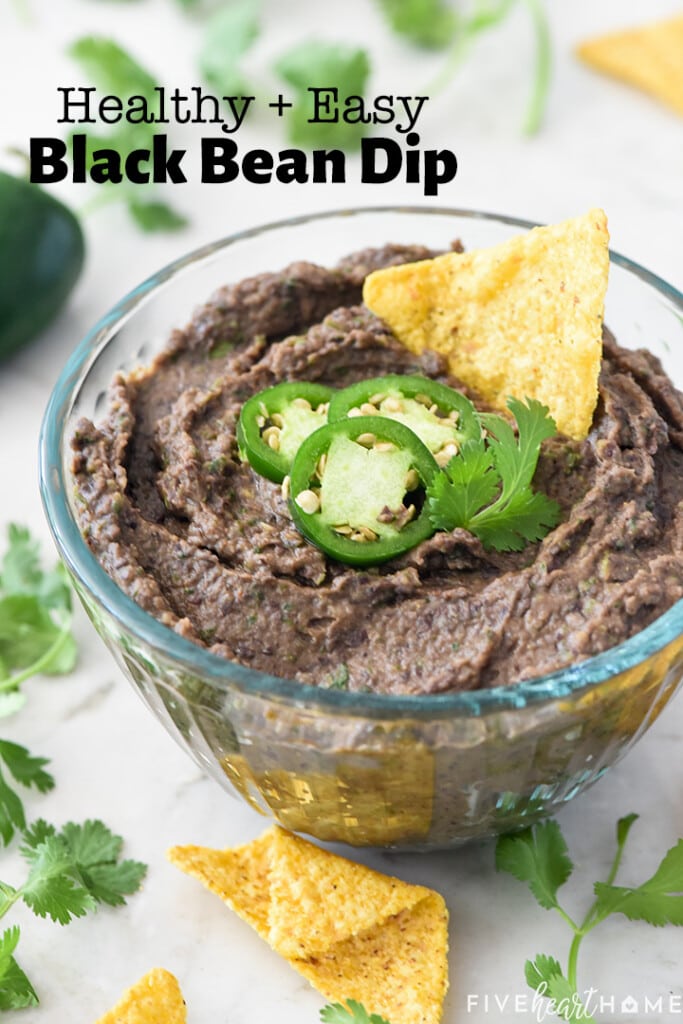 Black Bean Dip with text overlay.