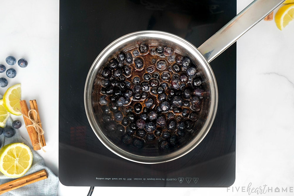 Ingredients in pot stirred together.