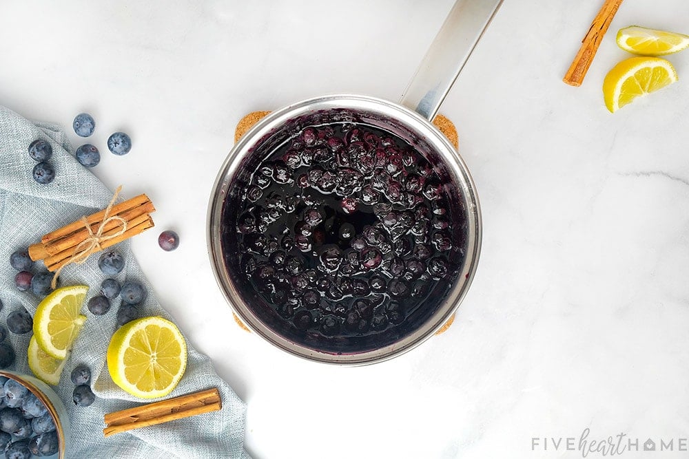 Aerial view of finished Blueberry Compote in pot.