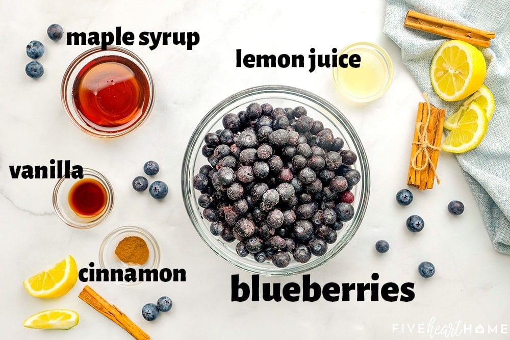 Aerial view of ingredients to make Blueberry Compote recipe.