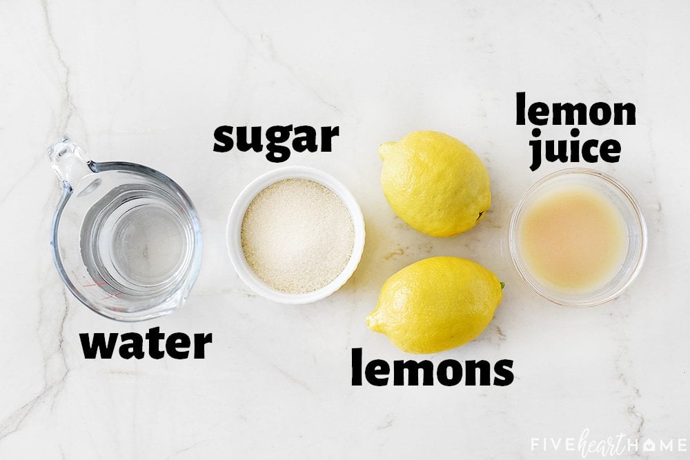 Aerial view of ingredients for Lemon Simple Syrup.