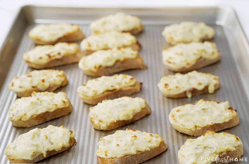 Artichoke Bruschetta toasted in oven.