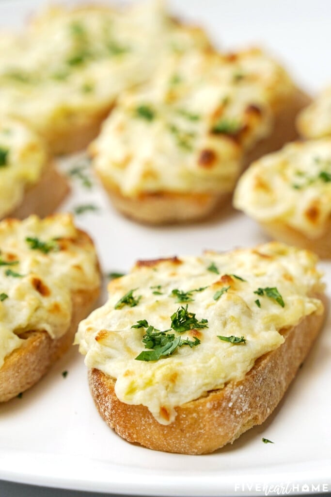 Close-up of Artichoke Bruschetta.