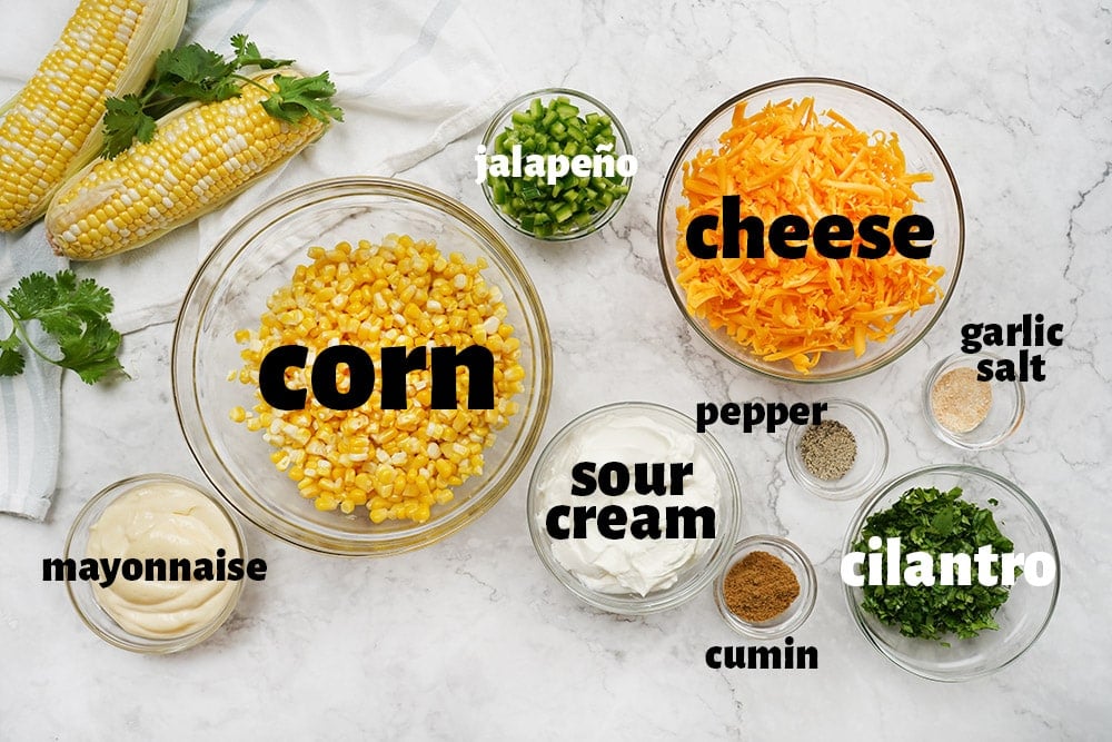 Aerial view of labeled ingredients.