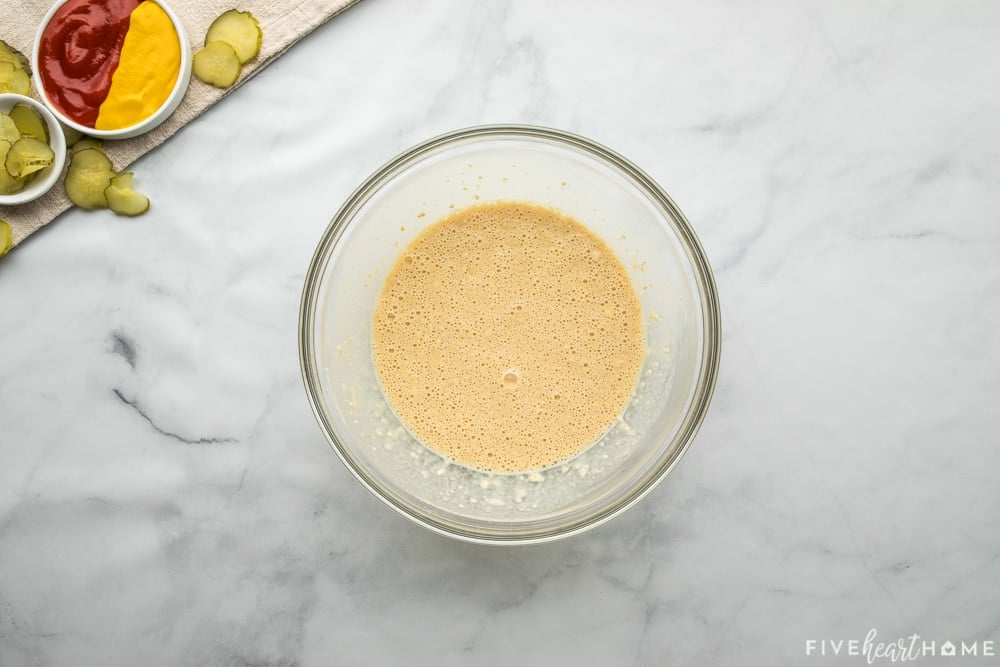 Ingredients stirred together to make batter.