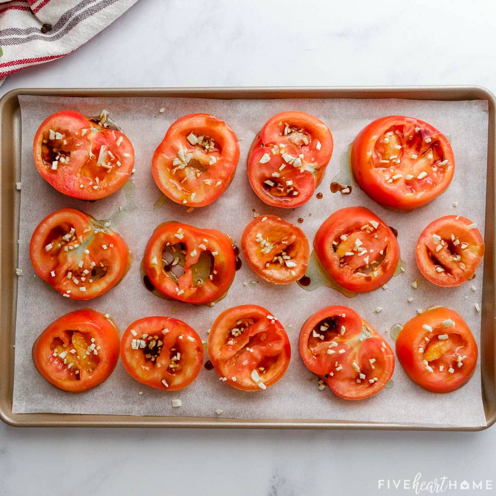 Slices with garlic, olive oil, and balsamic vinegar.