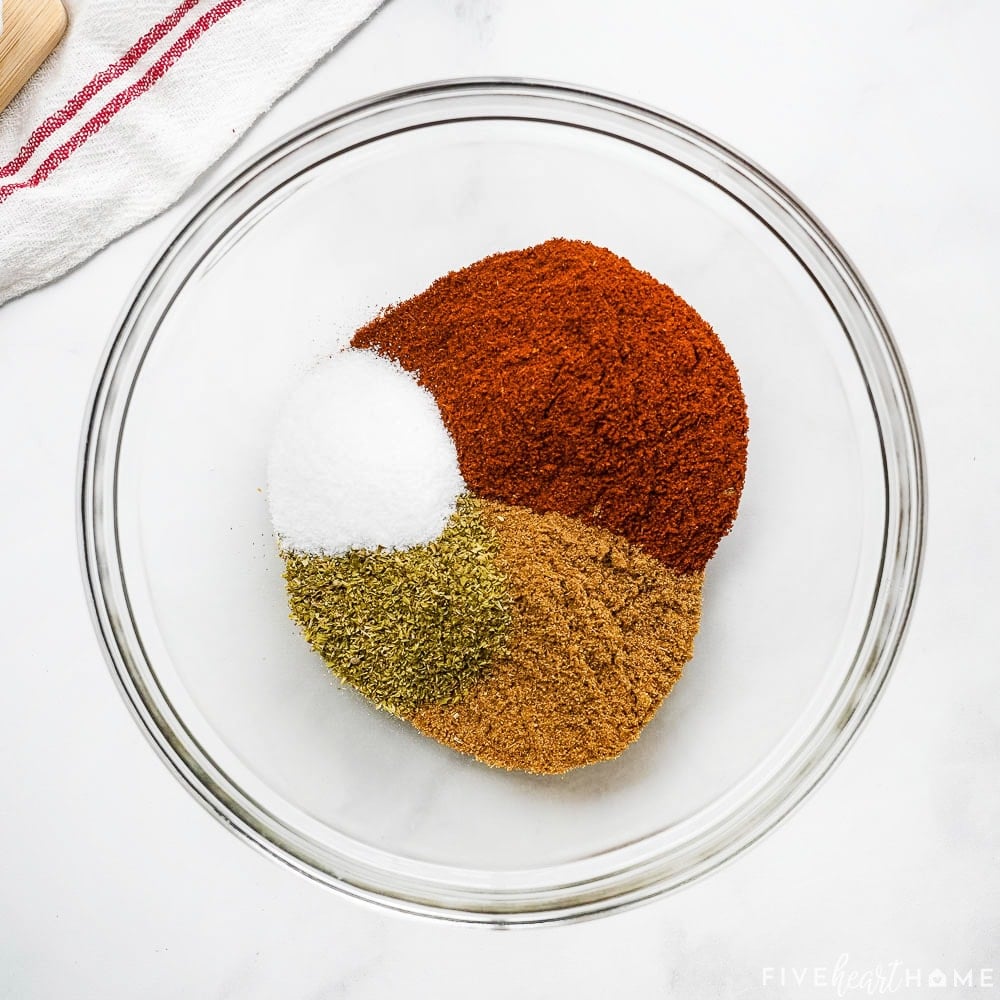 Aerial view of ingredients in bowl.