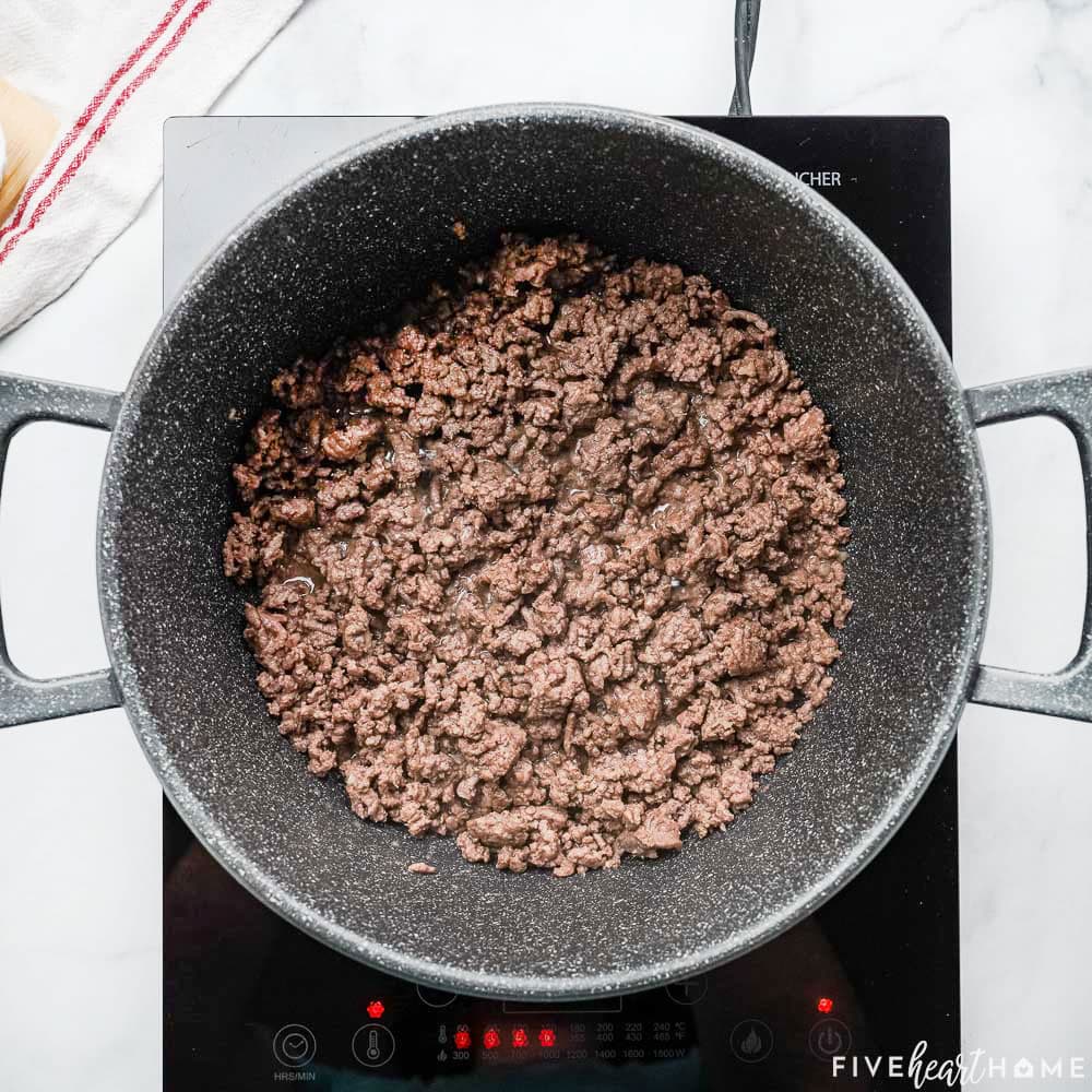 Browned ground beef.