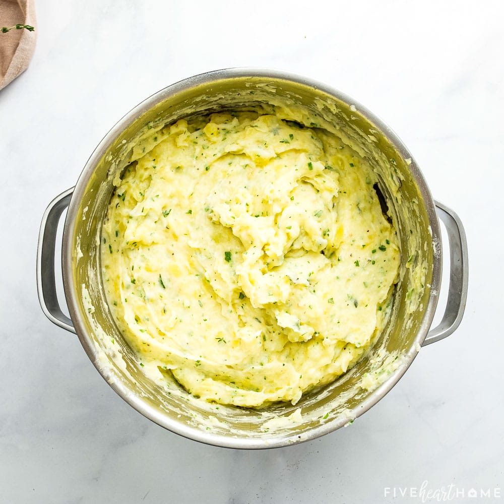 Mashed potatoes with garlic and herbs.