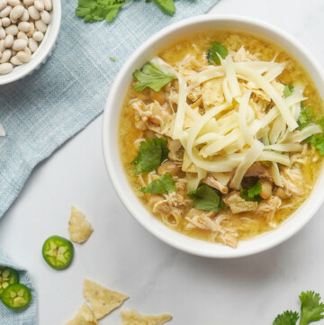 Overhead of White Bean Chicken Chili.