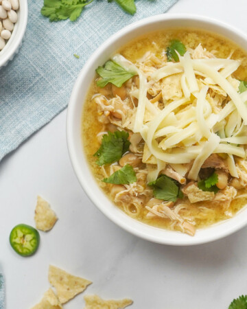 Overhead of White Bean Chicken Chili.