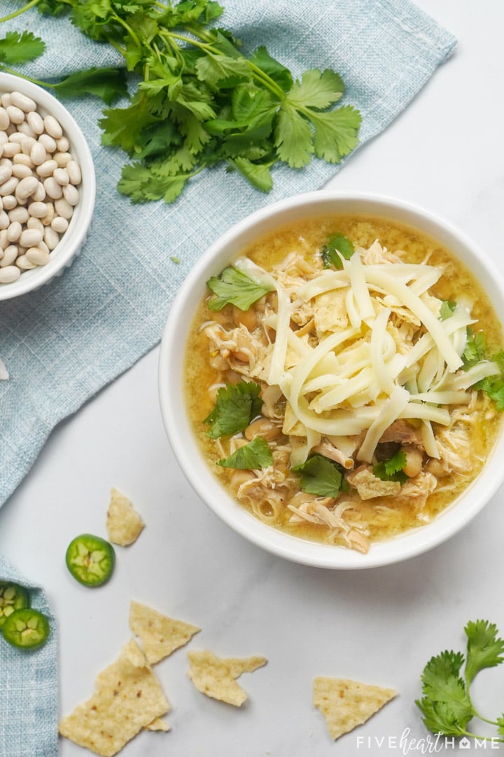 Aerial view of White Chicken Chili recipe.