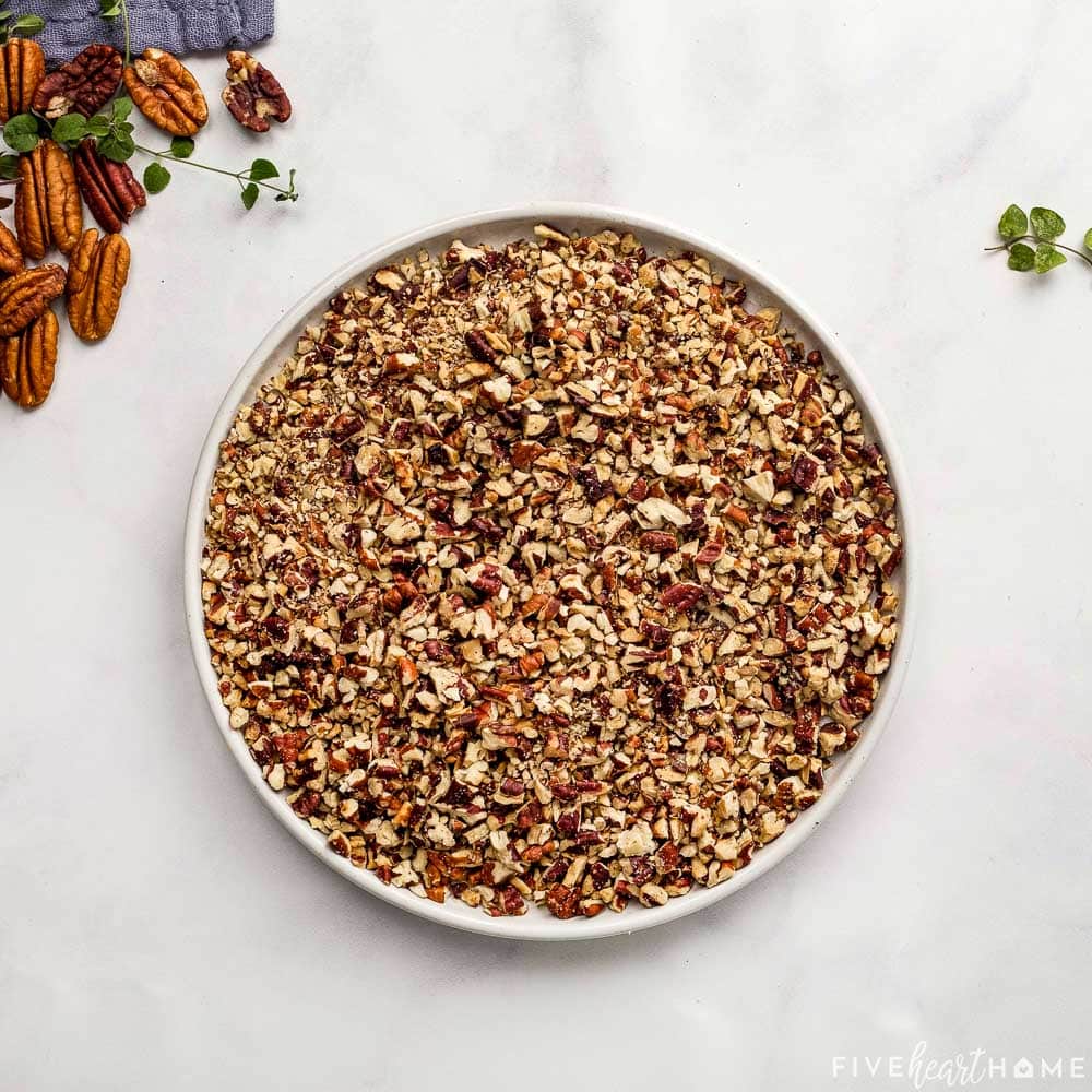 Bowl of chopped pecans.