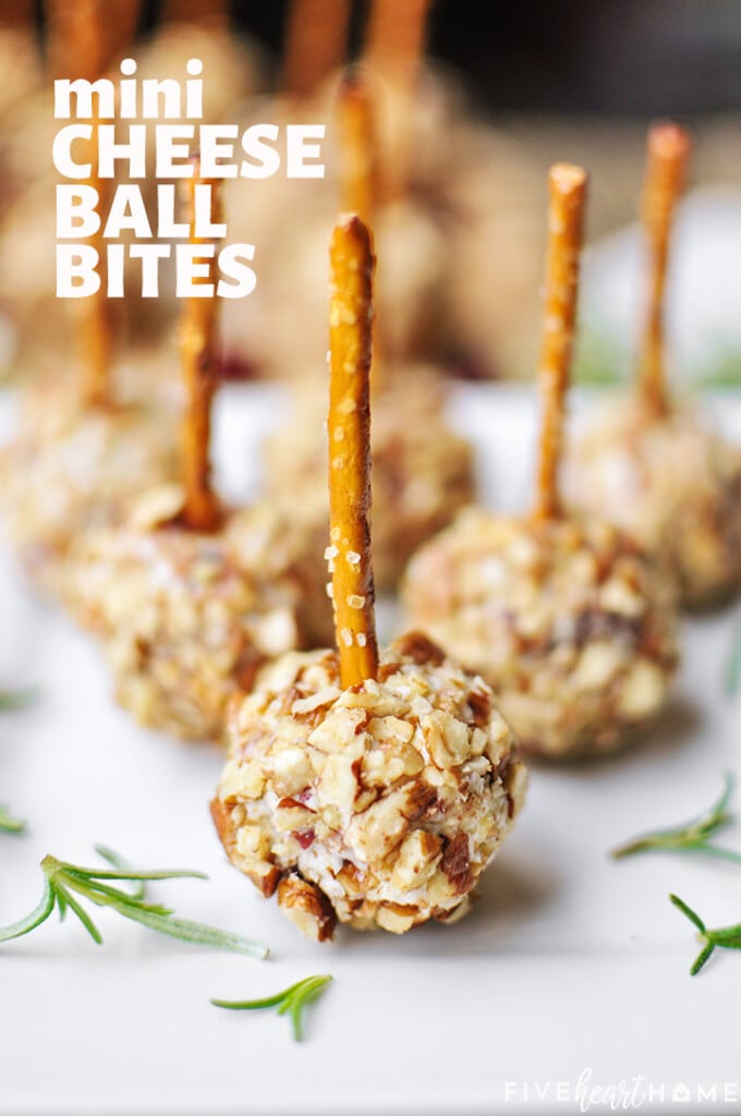 Mini Cheese Ball Bites with text overlay.