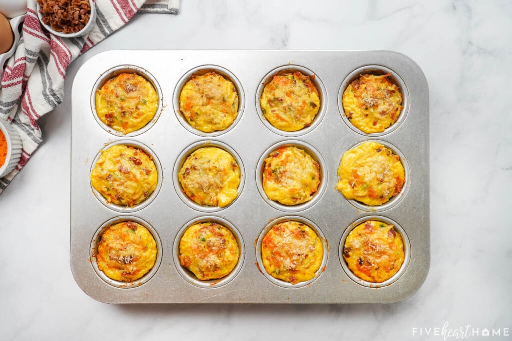 Frittata Muffins in pan fresh out of oven.