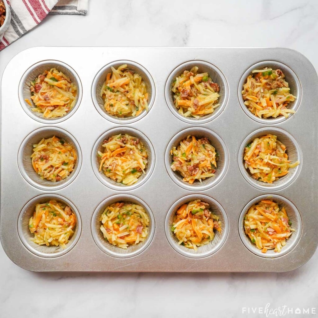 Muffin frittatas ready to go into oven.