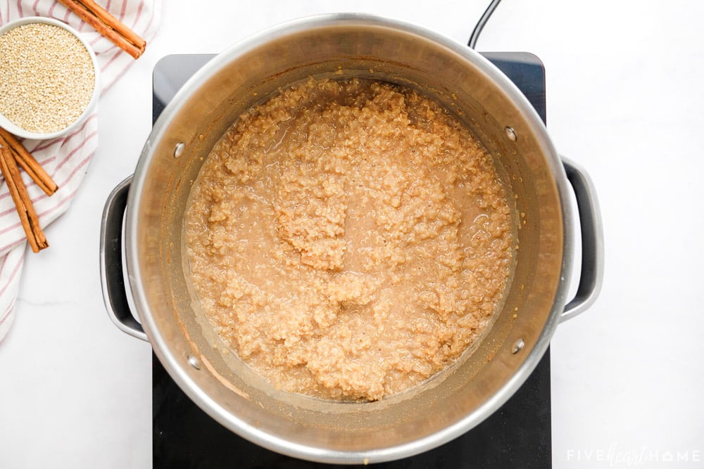 Quinoa Pudding in pot on stove.