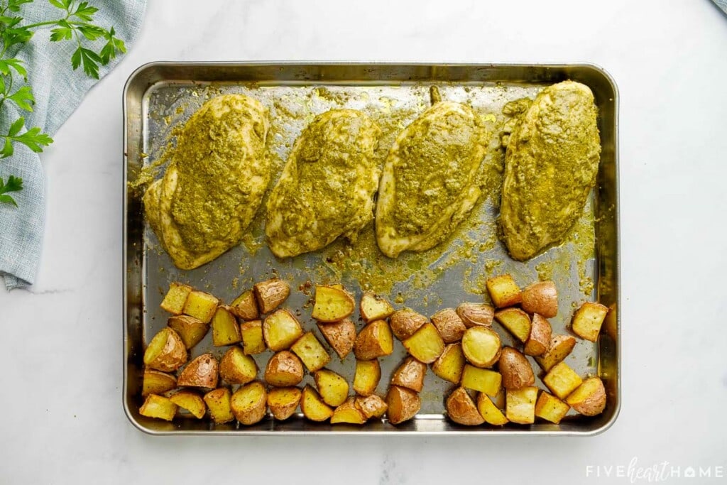 Sheet pan chicken and potatoes.
