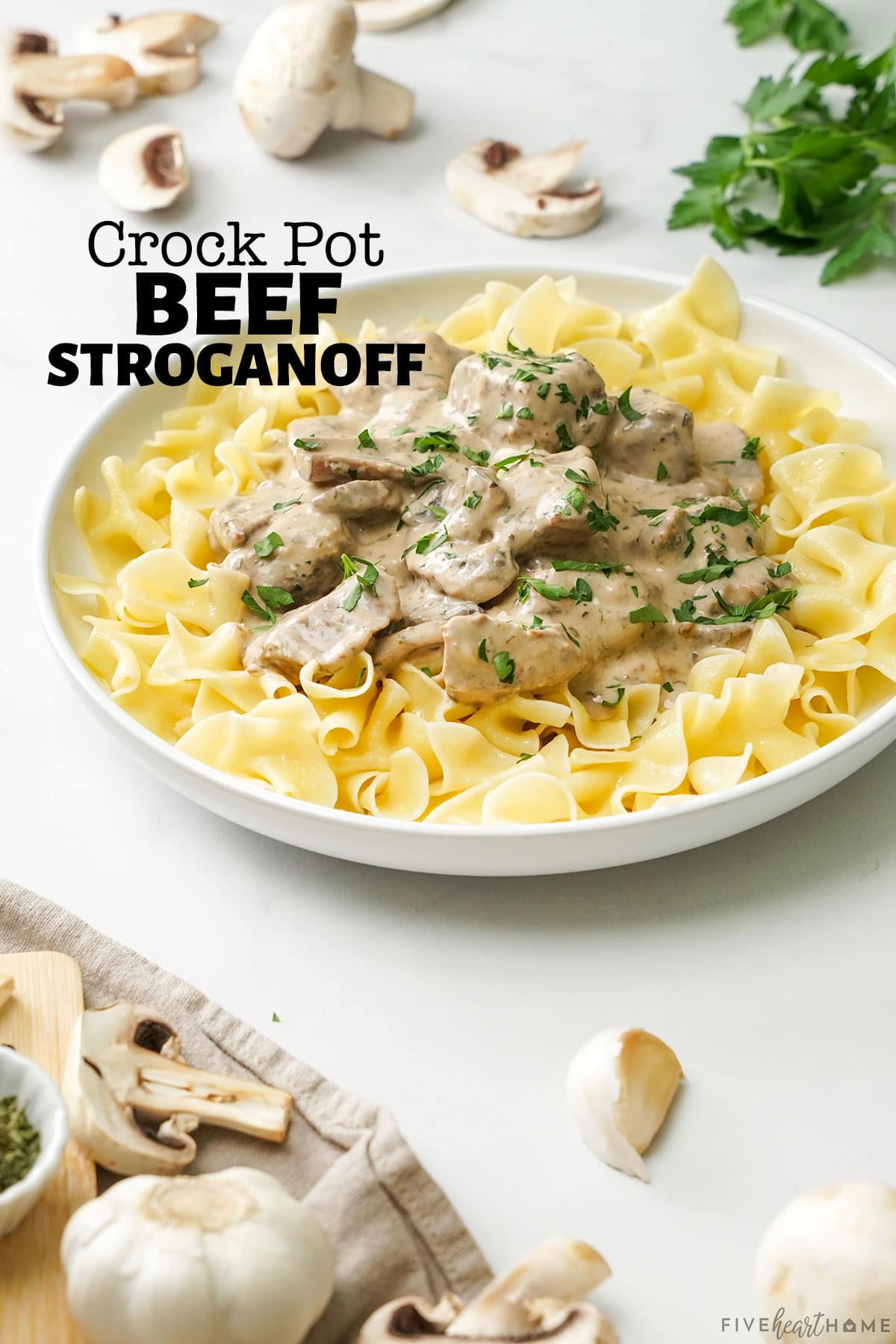 Crock Pot Beef Stroganoff with text overlay.