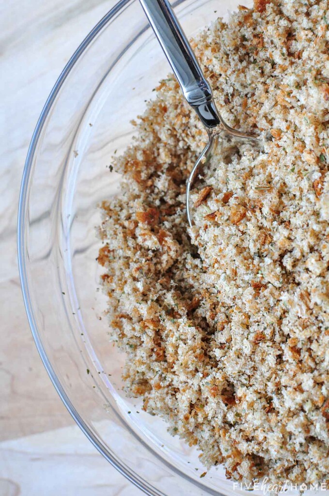 Italian Style Breadcrumbs close-up with spoon.