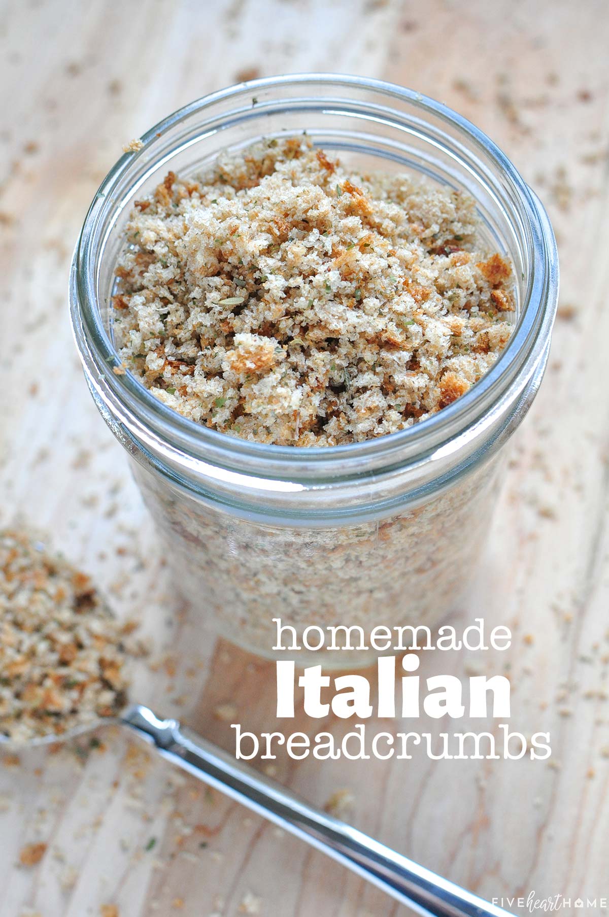 Homemade Italian Breadcrumbs are easy to make, economical, a great way to use up old bread, and YOU control the ingredients! Or leave out the herbs for plain seasoned breadcrumbs. | FiveHeartHome.com via @fivehearthome