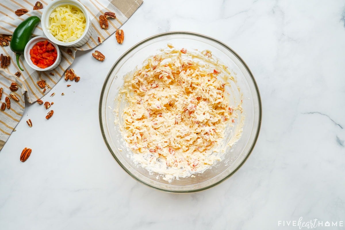 Homemade pimento cheese in a bowl.