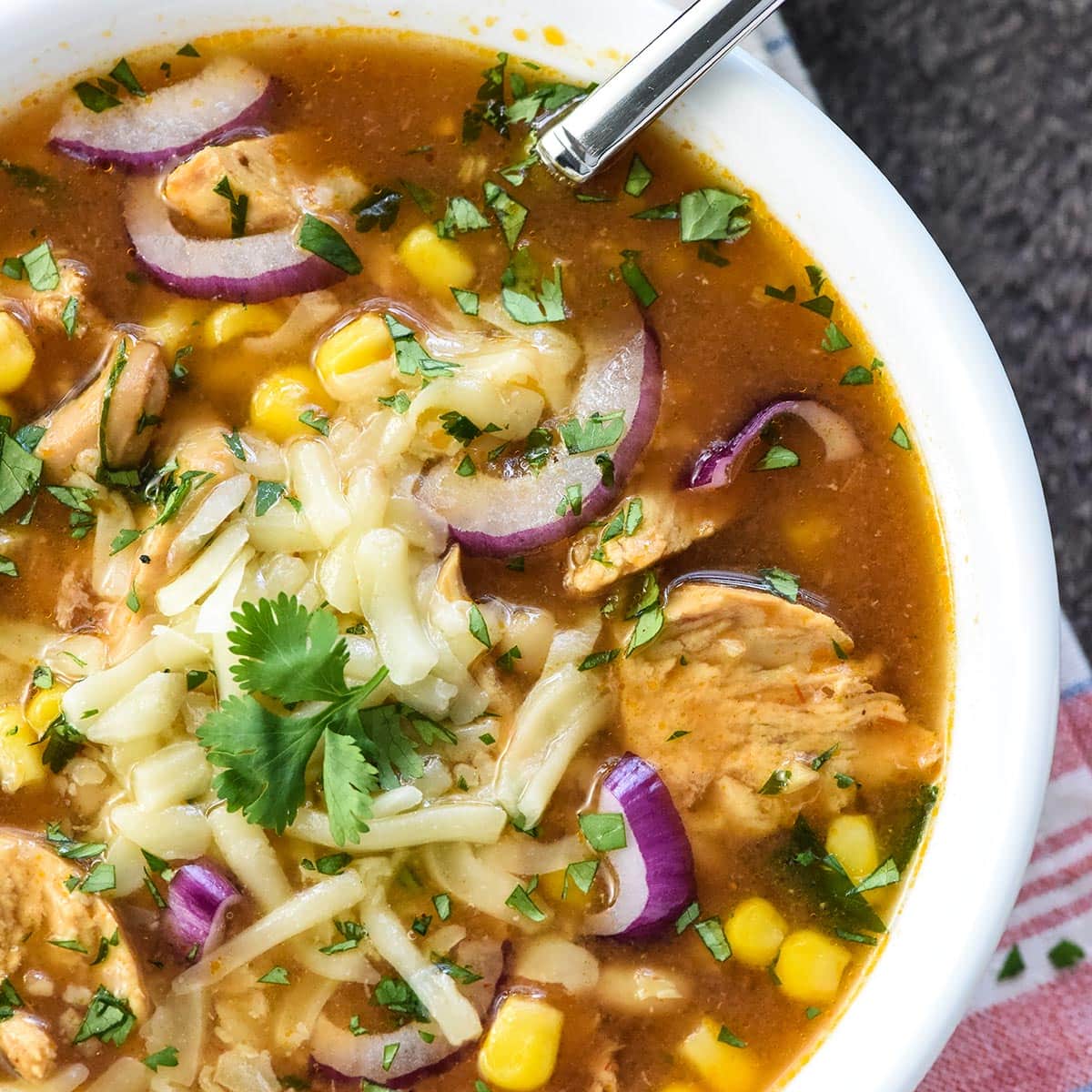 Aerial close-up of BBQ Chicken Soup.