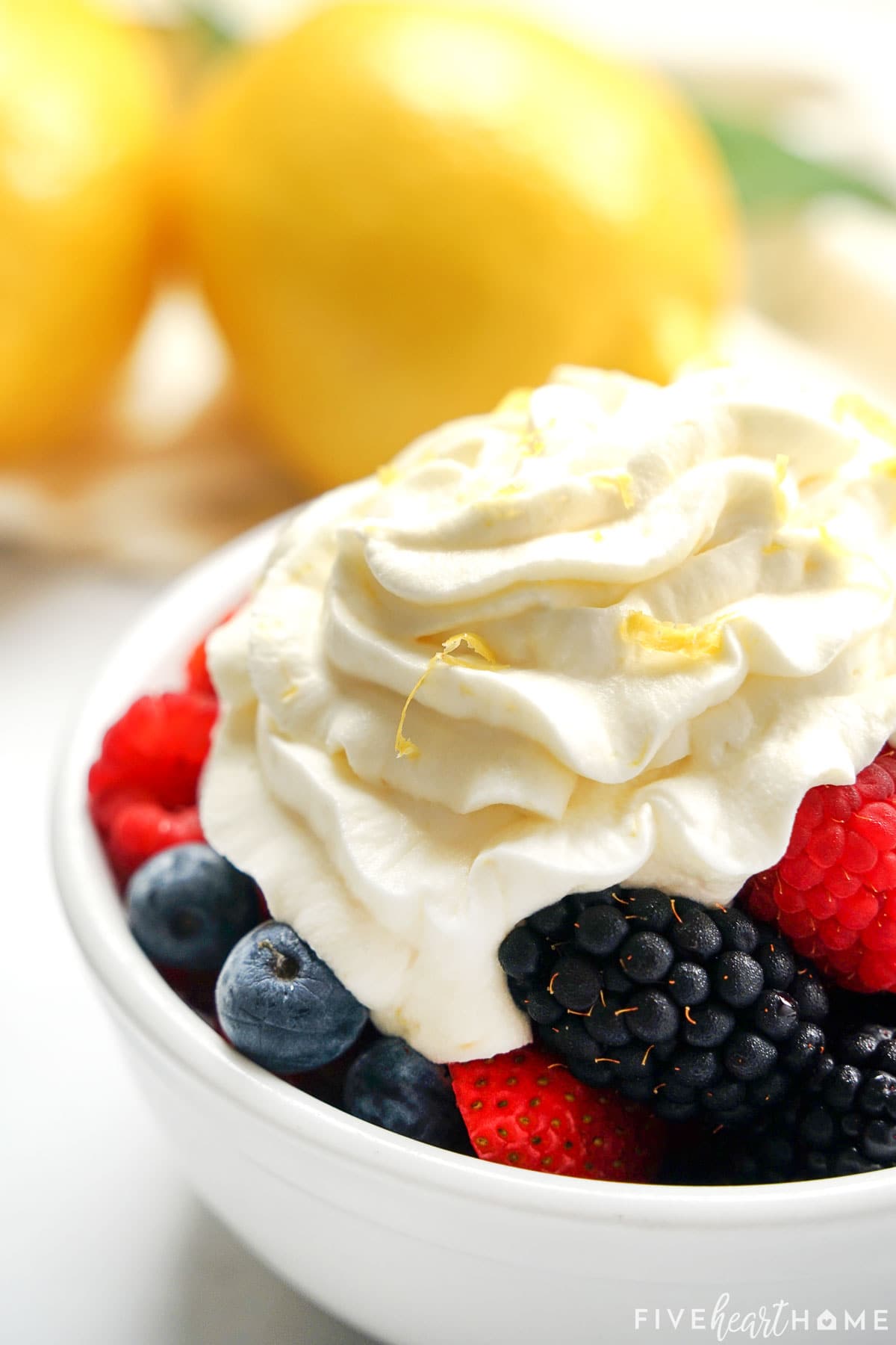 Close-up of whipped cream lemon frosting.