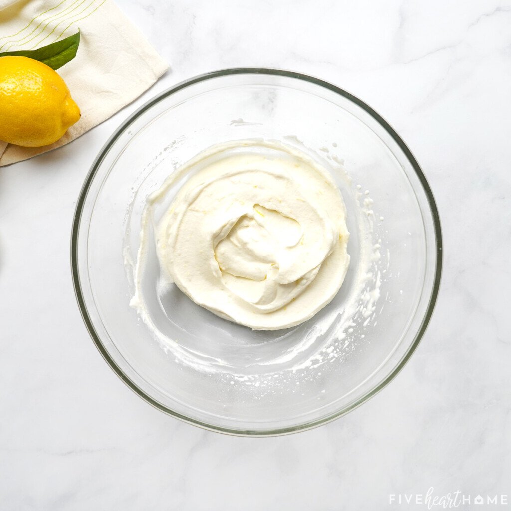 Lemon Whipped Cream recipe in glass bowl.