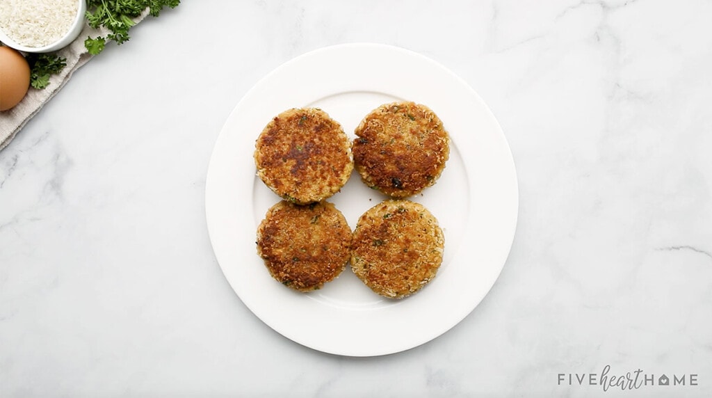 Salmon Patties on a plate, ready to serve.