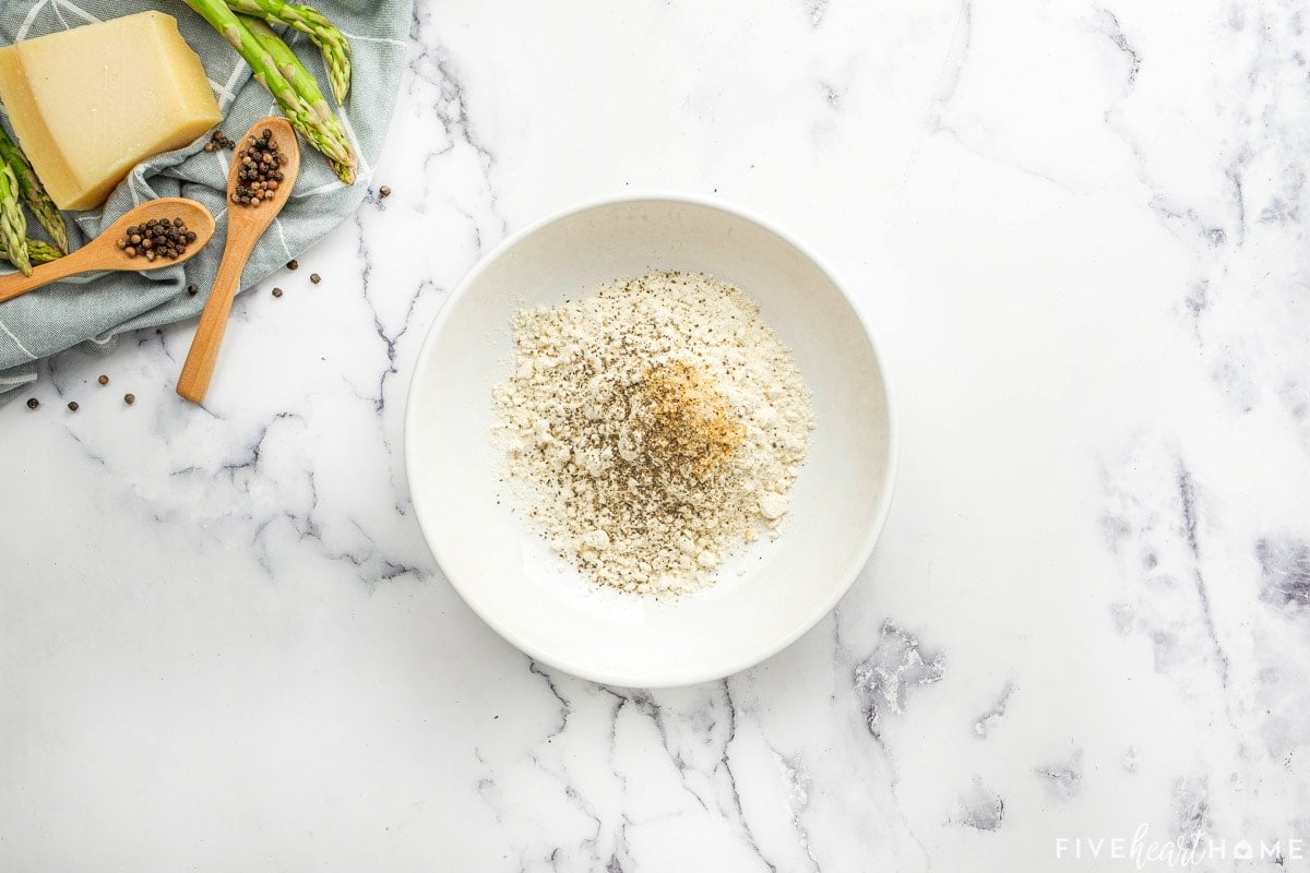 Flour and seasonings in bowl.