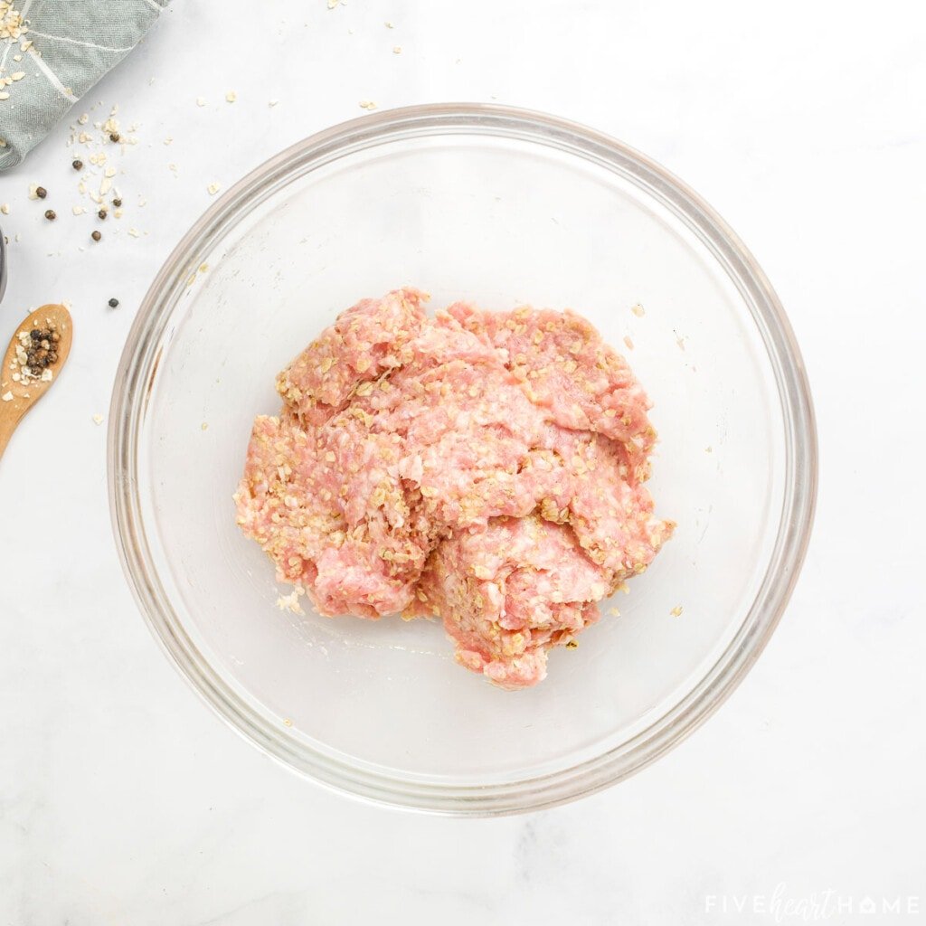 Ingredients combined for turkey meatloaf.