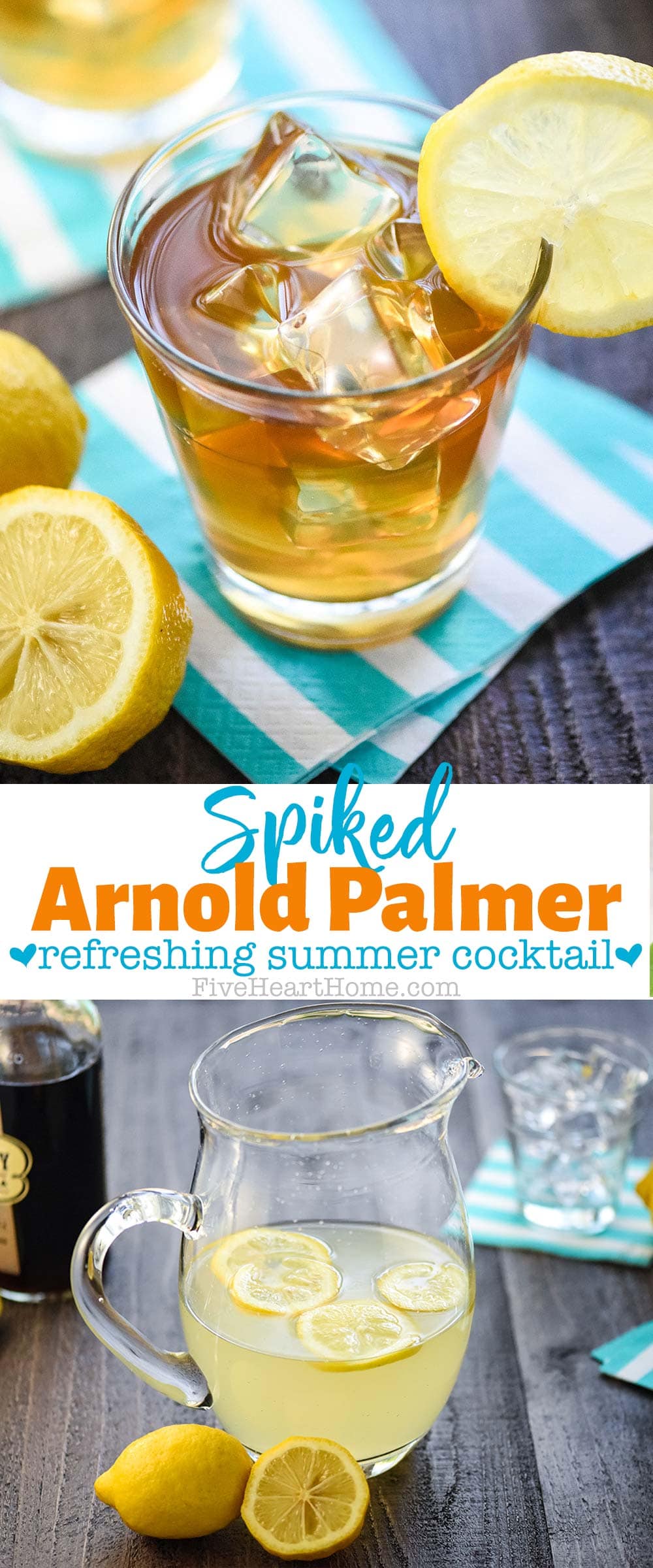 Spiked Arnold Palmer Cocktail ~ this alcohol version of the classic Arnold Palmer drink (also known as a John Daly drink) combines fresh lemonade and sweet tea vodka for a refreshing summer cocktail! | FiveHeartHome.com via @fivehearthome