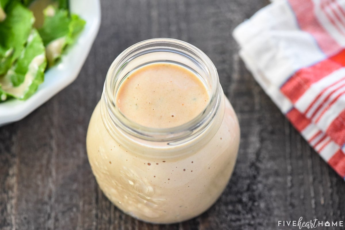 Homemade Thousand Island Dressing in jar.