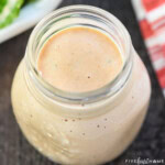 Homemade Thousand Island Dressing in glass jar.