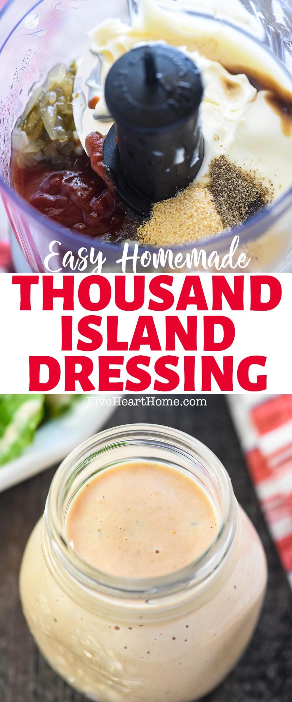 Easy Homemade Thousand Island Dressing ~ this thick, creamy, zesty salad dressing is quick and easy to make using just a few basic ingredients…and it’s perfect for jazzing up your favorite salads and sandwiches! | FiveHeartHome.com via @fivehearthome