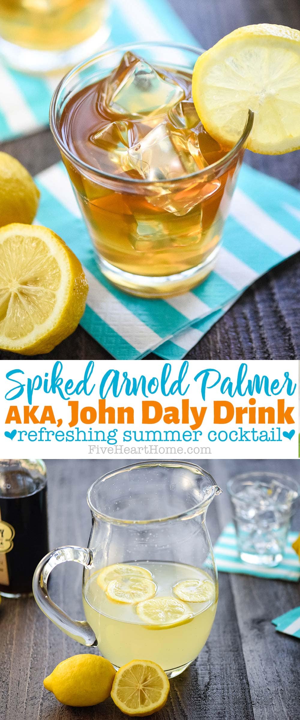 John Daly Drink ~ this alcohol version of the classic Arnold Palmer drink combines fresh lemonade and sweet tea vodka for a refreshing summer cocktail! | FiveHeartHome.com via @fivehearthome