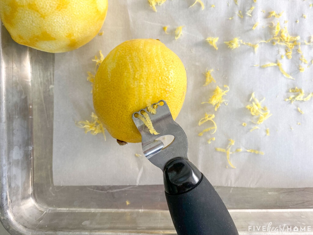Zesting lemon for Homemade Lemon Pepper Seasoning.