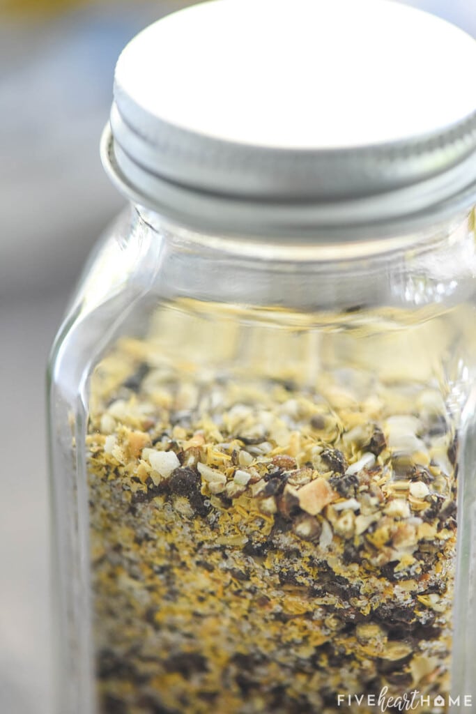 Close-up of Lemon Pepper in glass jar.