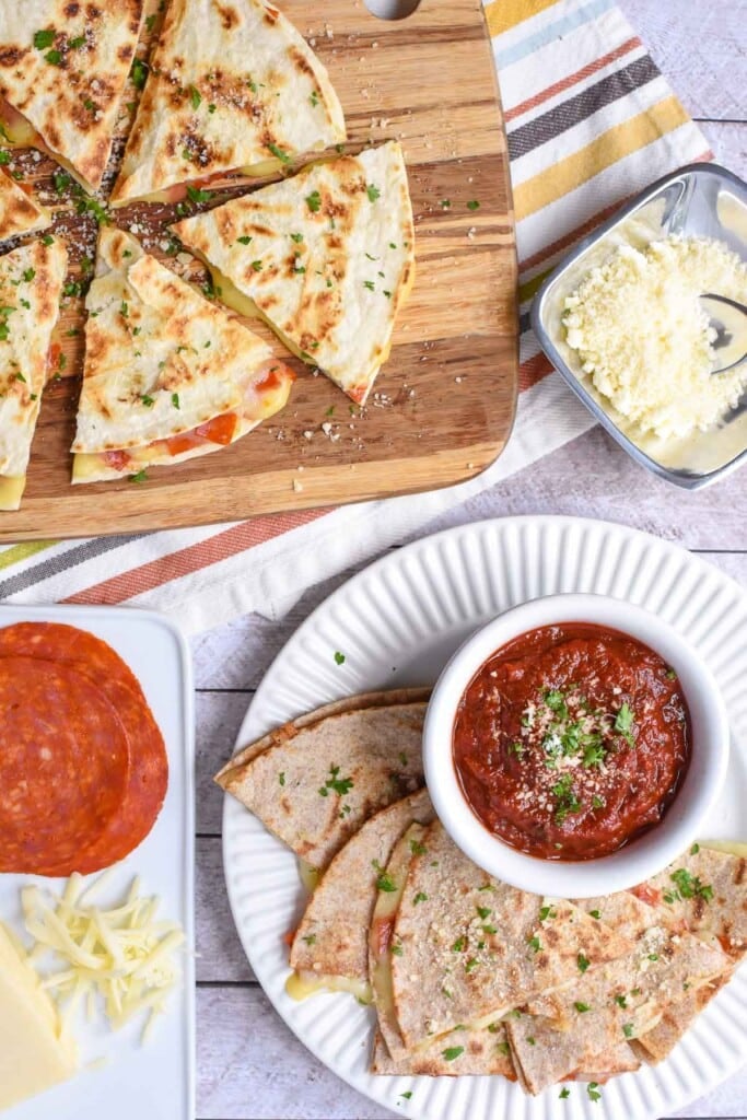 Aerial view of Pizza Quesadillas.