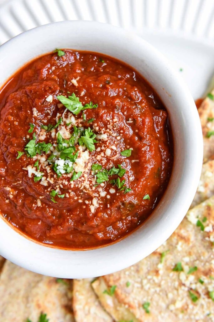 Aerial view of dipping sauce.