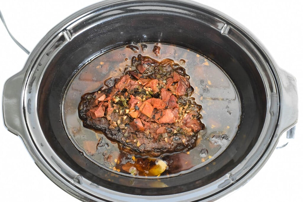 Shredded Beef cooked in crock pot.
