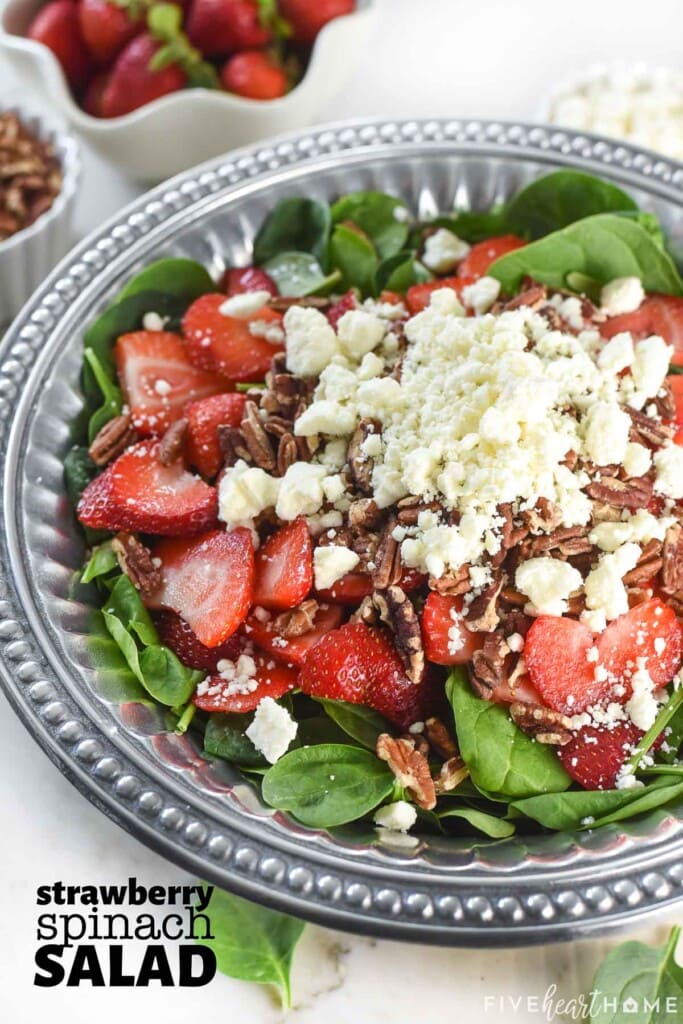 Spinach Salad with Strawberries, with text overlay.