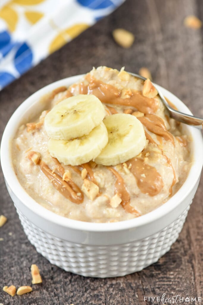 Peanut Butter Banana Overnight Oats with banana slices on top.