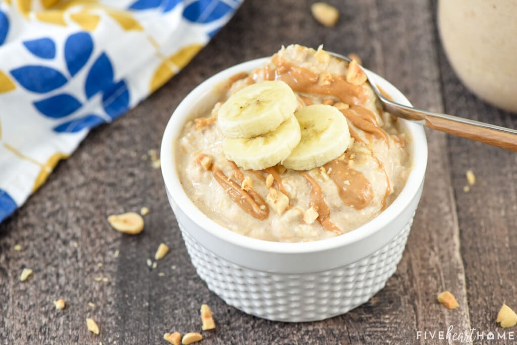 Peanut Butter Banana Overnight Oats in bowl.
